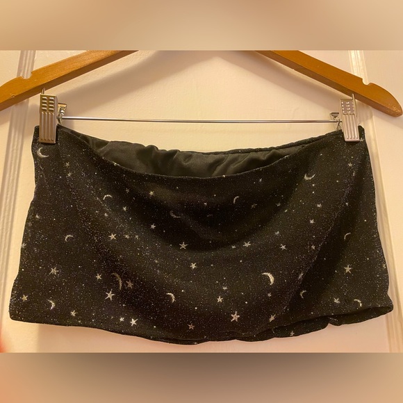 NWOT Celestial Sparkle Bandeau Tube Top / Size 1X / Black Silver Star Moon โจ๐ค๐ - Picture 2 of 5